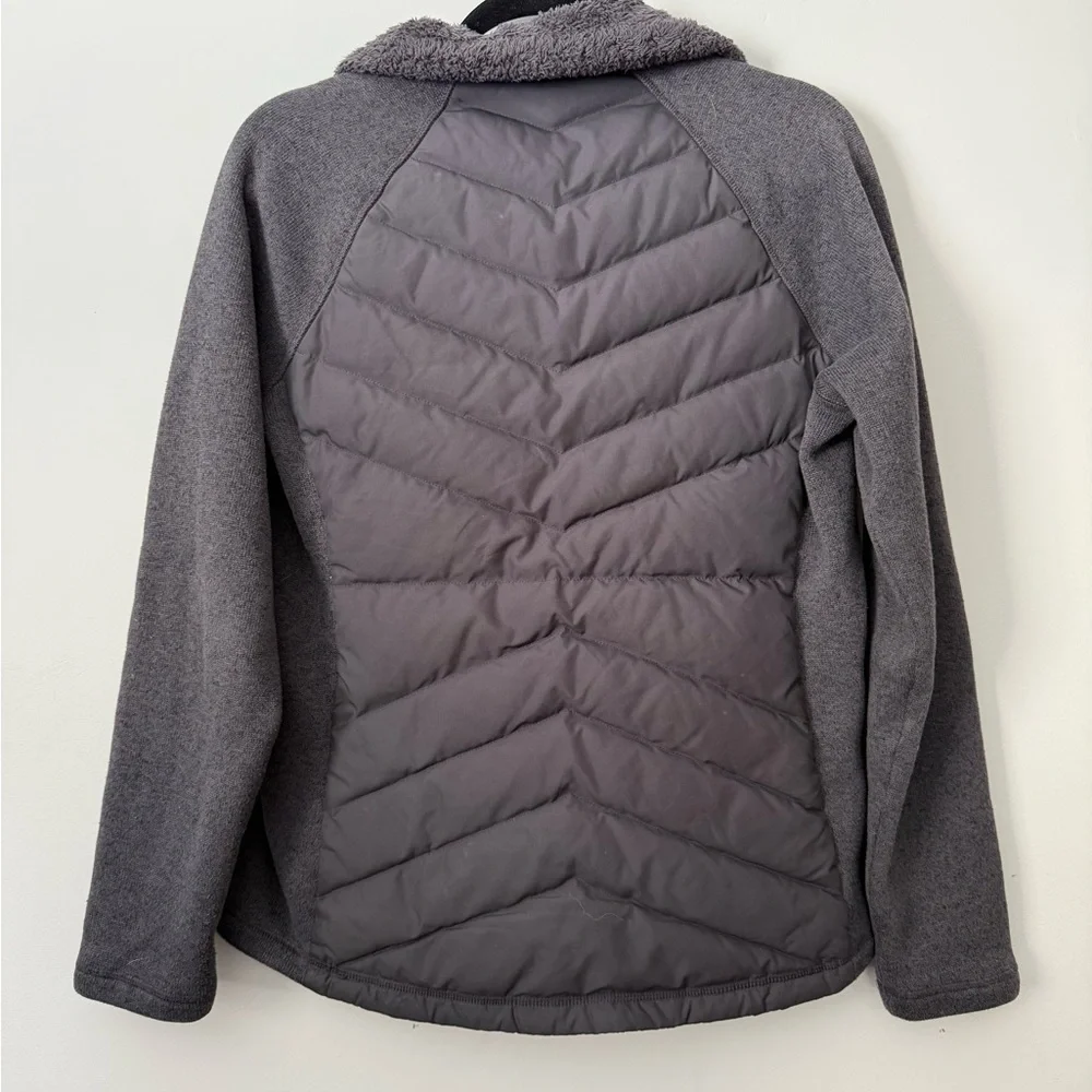 L.L. Bean Downtek Jacket Women's Small Gray Puffer Full Zip Fleece Lined Collar - Picture 2 of 6